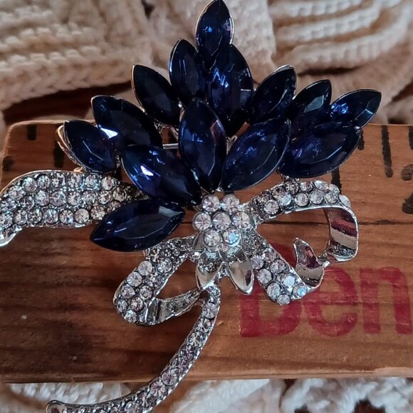 Adorable Deep Blue Bouquet Wrapped in a Rhinestone "Ribbon" - Picture 5 of 5